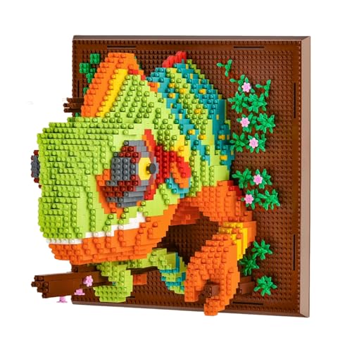 SymGrpu 3D Wand Kunst Chamäleon Tier Micro Mini Bausteine Bausatz für Erwachsene, Home Wall Decor Tisch Display, Kreative Geburtstagsgeschenk Klemmbausteine Spielzeug für Kinder Teens (2688 Teile) von SymGrpu