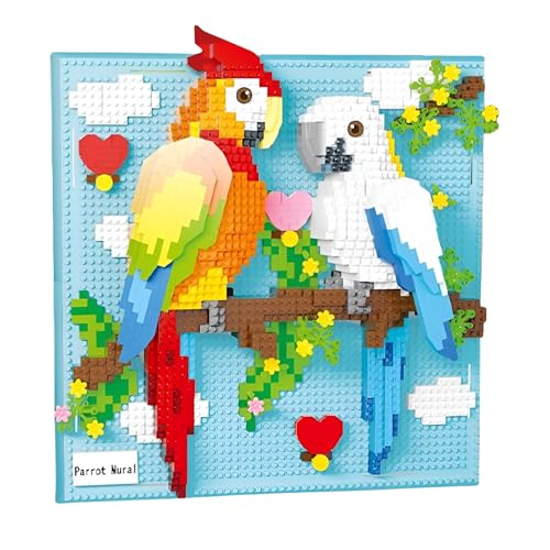 SymGrpu 3D Wand Kunst Papageien Tier Micro Mini Bausteine Bausatz für Erwachsene, Home Wall Decor Tisch Display, Kreative Geburtstagsgeschenk Klemmbausteine Spielzeug für Kinder Teens (1700 Teile) von SymGrpu