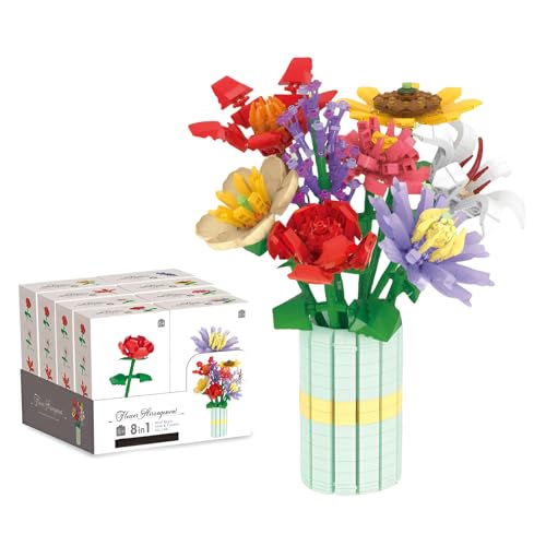 SymGrpu Blumen Blumenstrauß Micro Mini Bausteine Bausatz, Botanische Kolletion Klemmbausteine mit Rose, Sonnenblume, Lilie, künstliche Blumen für Home Office Decor, Geschenkidee für Frauen von SymGrpu