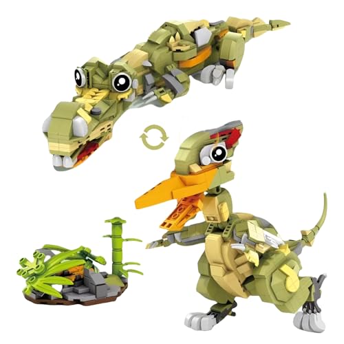 SymGrpu Dinosaurier Bausteine Bausatz, 2 in 1 Pterosaurier und Krokodil Klemmbausteine Modell für Kinder und Erwachsene, STEM Lernspielzeug, Home Office Decor(626 Pieces) von SymGrpu
