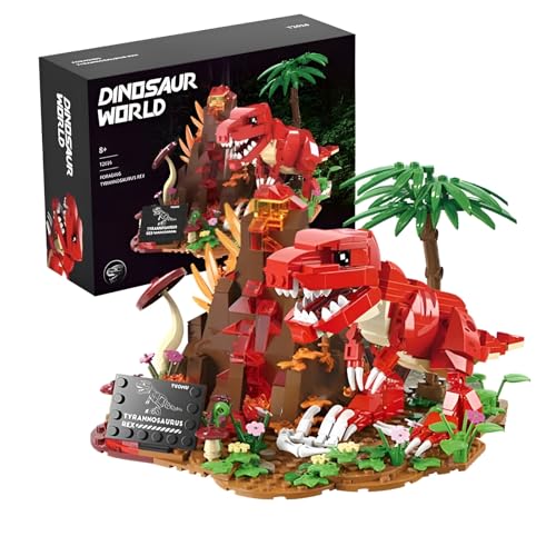 SymGrpu Dinosaurier Bausteine Bausatz, 539 Teile Tyrannosaurus Tex VulkanSzene Klemmbausteine für Erwachsene, Dino World STEM Lernspielzeug, Geschenkidee für Kinder Jungen Mädchen von SymGrpu