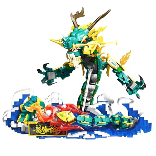 SymGrpu Drachen Bausteine Bausatz Set mit Sockel, 1000Stück Kreative Drachen Klemmbausteine Modell Spielzeug für Zuhause Büro Dekoration, Idee Geschenk für Erwachsene Kinder von SymGrpu