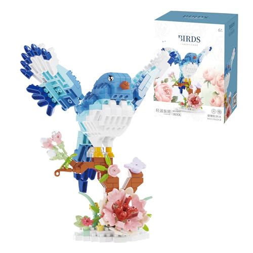 SymGrpu Elster Mini Bausteine Bausatz (562 Teile), Vogel Micro Klemmbausteine Modell mit Blumensockel, STEM Lerntier Spielzeug, Kreatives Geschenk für Kinder und Erwachsene, Desktop-Dekor-Display von SymGrpu