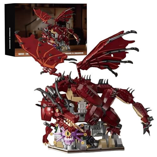 SymGrpu Gefahren & Drachen Bausteine Bausatz, Roter Drache und Mittelalterliche Burg Modell Klemmbausteine, Fantasie Drachen Spielzeug Geschenk für Erwachsene und Jugendliche(1856 Stücke) von SymGrpu