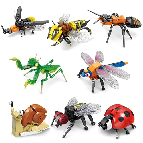 SymGrpu Ideen Insekten Bausteine Bausatz Spielzeug, 8 Packungen Tiere Klemmbausteine, Partygeschenke für Kinder, Naturdekoration und tolle Geschenke für Erwachsene Jungen Mädchen (692 PCS) von SymGrpu