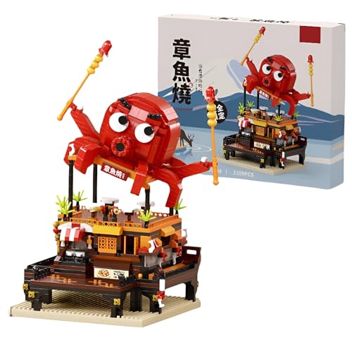 SymGrpu Japanischer Takoyaki Shop Mini Micro Bausteine Bausatz (1309PCS), Oktopus-Thema Klemmbausteine Straßenansicht Restaurant, Japan Architektur Modell Sammlergeschenk für Kinder & Erwachsene 8+ von SymGrpu