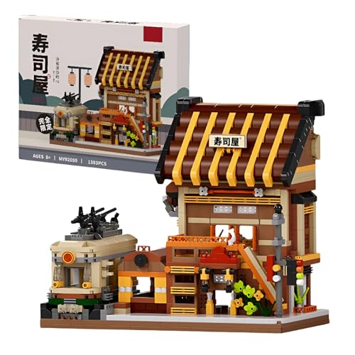 SymGrpu Japanisches Sushi Restaurant Mini Micro Bausteine Bausatz(1393PCS), 3-stöckiges Architektur Klemmbausteine Modell im Tokio-Stil, Kreative Miniatur-Klemmbausteine für Kinder & Erwachsene 8+ von SymGrpu