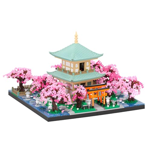 SymGrpu Kirschblüten Pavillon Mikro Mini Bausteine Bausatz Spielzeug für Erwachsene, Japanisches Bonsai-Baumhaus Hof Klemmbausteine Architektur Modell Geschenke für Kinder 14+（3809 Stück） von SymGrpu