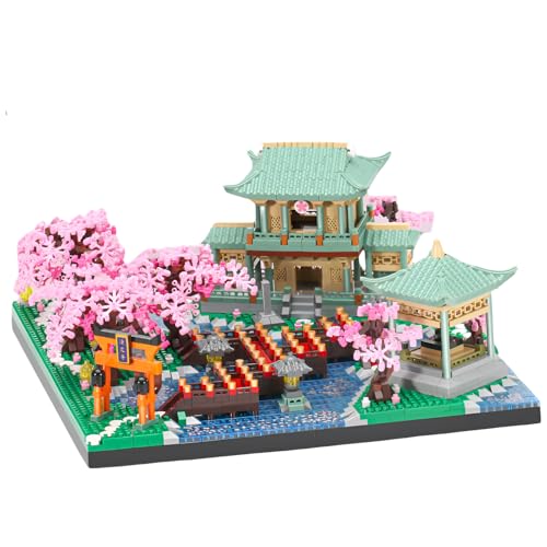 SymGrpu Kirschblüten Pavillon Mikro Mini Bausteine Bausatz Spielzeug für Erwachsene, Japanisches Bonsai-Baumhaus Innenhof Klemmbausteine Architektur Modell Geschenke für Kinder 14+（3501 Stück） von SymGrpu