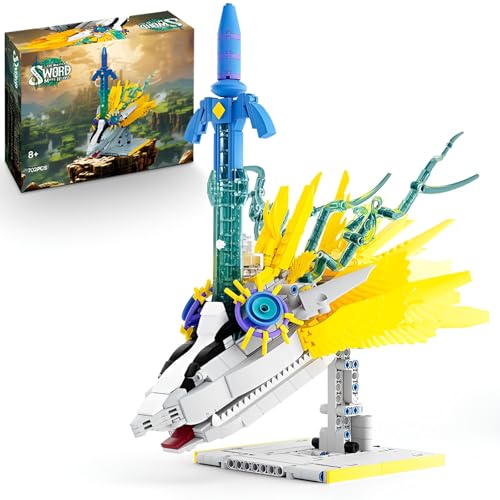 SymGrpu Meisterschwert und Weißer Drache Bausteine Bausatz, MOC Legendäres Schwert BAU Klemmbausteine Modell Spielzeug mit Drachensockel, Geschenke für Fans Kinder Erwachsene(702 Stück) von SymGrpu
