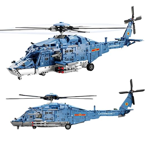 SymGrpu Militärischer Hubschrauber Bausteine Bausatz, 1711 Stück Sammel Klemmbausteine für Transporthubschrauber, Mint-Lernspielzeug für Militärflugzeuge, Sammler-Display für 6+ Jahre von SymGrpu