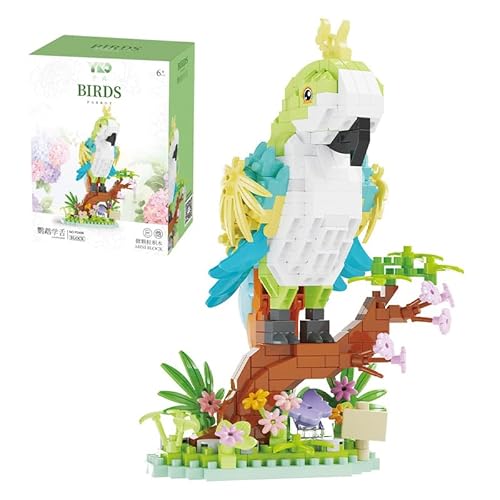 SymGrpu Papagei Mini Bausteine Bausatz (529 Teile), Vogel Micro Klemmbausteine Modell mit Blumensockel, STEM Lerntier Spielzeug, Kreatives Geschenk für Kinder und Erwachsene, Desktop-Dekor-Display von SymGrpu