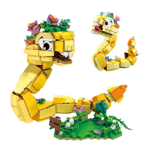 SymGrpu Schlangen Bausteine Bausatz, Fantastischer Floral Snake Klemmbausteine, STEM Educational Tiere Modell Spielzeug, Bürodekoration für Zuhause (681 Stück) von SymGrpu