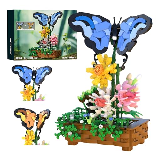 SymGrpu Schmetterling Bausteine Bausatz mit Blumen Bauklötze Set, 686 Teile Botanische Insekten Klemmbausteine Kit, Idee BAU Spielzeug für Erwachsene und Kinder Jungen Mädchen von SymGrpu