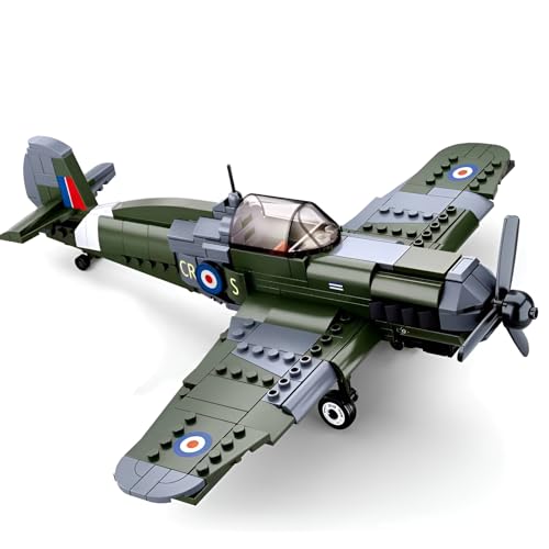 SymGrpu Spitfire-Kämpfer Bausteine Bausatz, Militärflugzeug Klemmbausteine, Airforce Flugzeug Modell Spielzeug, Geschenk für Kinder Erwachsene (290 Stück) von SymGrpu