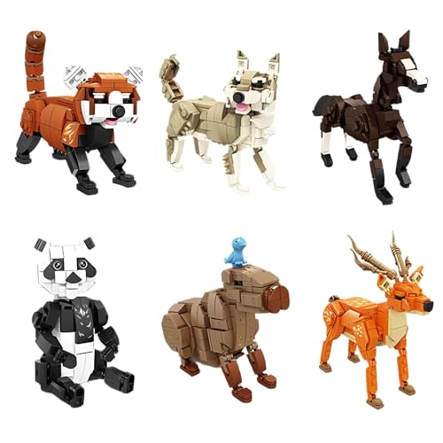 SymGrpu Tiere Serie Bausteine Bausatz, Inklusive Panda, Hund, Roter Panda, Pferd, Hirsch, Capybara, Tiere Modellbau Spielzeug, Geschenk für Kinder Jungen Mädchen(1340 Stück) von SymGrpu