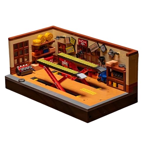 SymGrpu Vintage-Autowerkstatt-Bausteine-Bausatz, 750-teile City Autowerkstatt Klemmbausteine, Fahrzeugparkplatz-Spielset, pädagogisches STEM-Spielzeug, Geschenk für Erwachsene und Kinder ab 8 Jahren von SymGrpu