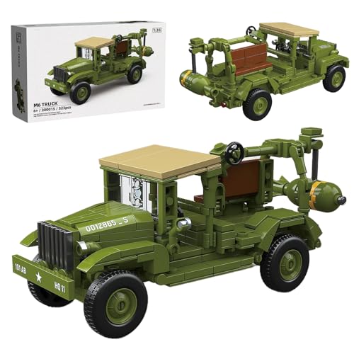 SymGrpu WW2 Militär M6 LKW Bausteine Bausatz, Amerikanische Armee-Trägerfahrzeuge Modellbau Klemmbausteine Spielzeug, Home Office Decor, Geschenk für Erwachsene Kinder ab 6 Jahren (323 Teile) von SymGrpu