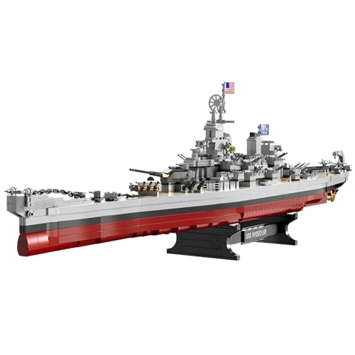 USS Missouri Schlachtschiff Bausteine(2228 Teile), WW2 Iowa-Klasse Militärisches Modell Spielzeug, Kriegsschiff Klemmbausteine für Home Office Dekor, Geschenk für Erwachsene Kinder im Alter von 6+ von SymGrpu