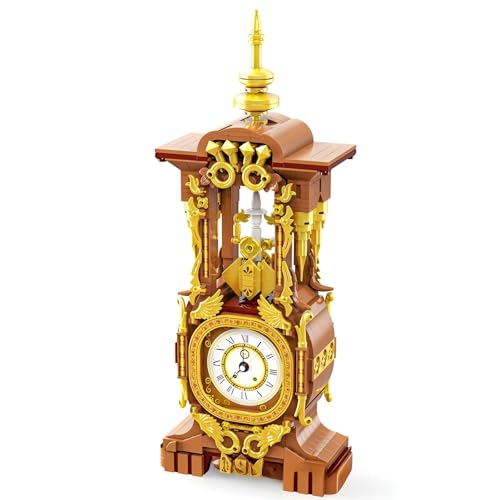 Vintage Uhr Bausteine Bausatz, 879-Teilige Sammlerstück Mechanische Uhr Klemmbausteine mit Funktion, Technic STEM-Lernspielzeug, Wohnraumdekoration, Geschenk für Erwachsene und Kinder ab 6 Jahren von SymGrpu