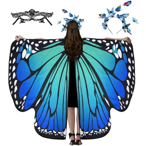 SymPleCr Damen Schmetterling Kostüm, Faschingskostüm mit Schmetterling Haarreif und Maske, Schmetterlingsflügel Erwachsene, Karneval Kostüm Damen Blau-Grün SymPleCr Damen Schmetterling Kostüm, Faschingskostüm mit Schmetterling Haarreif und Maske, Schmetterlingsflügel Erwachsene, Karneval Kostüm Damen Blau-Grün von SymPleCr