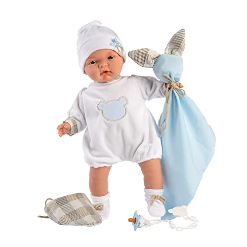 Llorens Puppe Joel mit blauen Augen, Babypuppe mit weichem Körper, Puppenjunge inkl. Schnuller und Kuscheldecke, 38 cm, 1038943 von Llorens