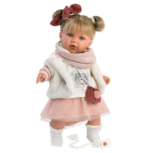 Llorens Julia mit blonden Haaren und blauen Augen, Babypuppe mit weichem Körper, inkl. trendigem Outfit und Schnuller, 42 cm, 1042402 von Llorens