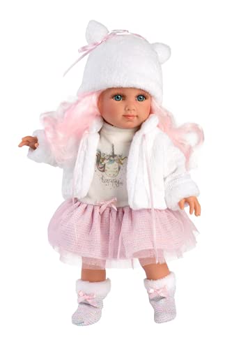 Llorens 1053537 Puppe Elena mit pinken Haaren und blauen Augen, Fashion Doll mit weichem Körper, inkl. trendigem Outfit, 35cm, Blau, Pink von Llorens