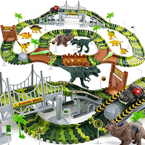 Dinosaurier Spielzeug ab 3 Jahre Rennbahn 216 Stück mit 8 Dinosaurier Figuren 1 Auto Spielzeug Kinderspielzeug ab 3 4 5 6 Jahre Junge Mädchen Geschenk von Symiu