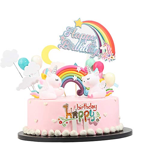 Einhorn-Geburtstagskuchenaufsatz, 23-teilig, Einhorn-Regenbogenwolken, Luftballons, Happy Birthday, Kuchendekorationen, Partyzubehör von Symphonyw