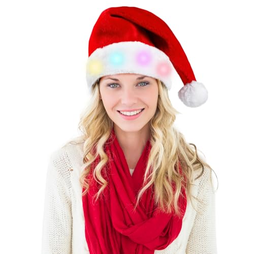 LED Beleuchtete Weihnachtsmann-Mütze, Leuchtende Nikolausmütz - Wiederverwendbar Plüsch-Weihnachtsmütze mit Knopfbatterien Weihnachtsmützen für Herren und Damen Weihnachten Karneval Party Geschenk LED Beleuchtete Weihnachtsmann-Mütze, Leuchtende Nikolausmütz - Wiederverwendbar Plüsch-Weihnachtsmütze mit Knopfbatterien Weihnachtsmützen für Herren und Damen Weihnachten Karneval Party Geschenk von Synchain
