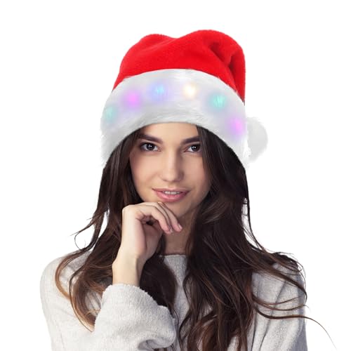 Synchain Weihnachtsmütze,LED Plüsch-Weihnachtsmütze,Unisex Nikolausmütze mit leuchtendem eignen sich für Weihnachten Partys,Feiertage und Neujahrsgeschenk von Synchain