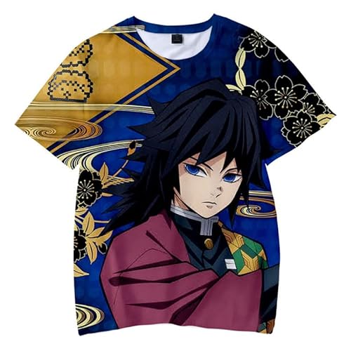 Anime Giyu Tomioka Kurzarm T-Shirt 3D Bluse Hemd Tee Shirt Top Cosplay Kostüm Blau S (Chest 94cm) von Syqiya