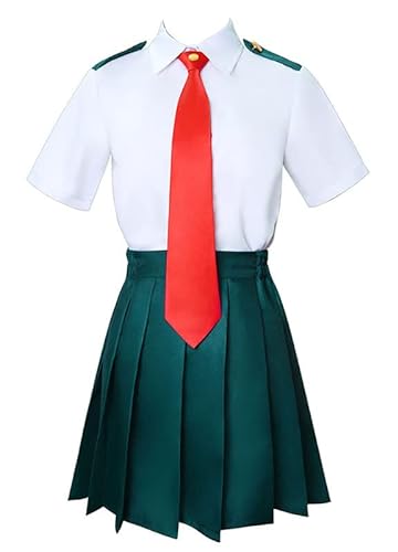 Anime Ochaco Uraraka Schuluniform Outfit Cosplay Kostüm Damen Weiß S (Chest 78-81cm) von Syqiya