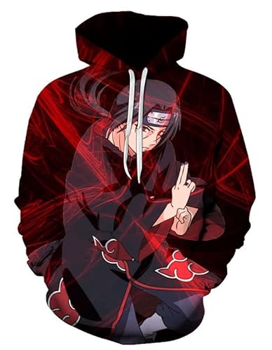 Anime Pullover mit Kapuze 3D Druck Streetwear Uchiha Itachi Cosplay Kostüm Herren Damen Unisex Style-05 Rot XXL (Chest 116cm) von Syqiya