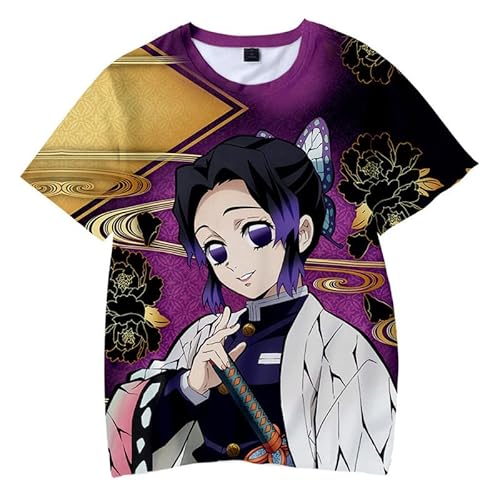 Anime Shinobu Kocho Kurzarm T-Shirt 3D Bluse Hemd Tee Shirt Top Cosplay Kostüm Lila S (Chest 94cm) von Syqiya