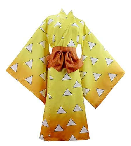 Anime Zenitsu Agatsuma Monitsu Kimono Outfit Cosplay Kostüm Herren Orange S (Chest 104cm) von Syqiya