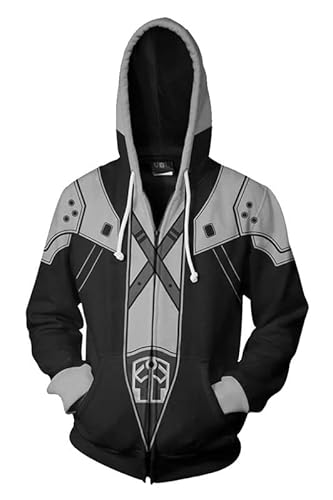 Pullover Sephiroth Cosplay Kostüm Freizeit Printed Jacket Cartoon Mantel Trenchcoat Herren Damen Schwarz 5XL (Chest 125cm) von Syqiya