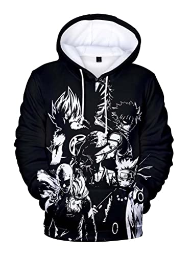Syqiya 3D Druck Anime Kapuzenpulli Hoodie Straw Hat Cosplay Kostüm Adult Herren Damen Schwarz XL (Chest 116cm) von Syqiya