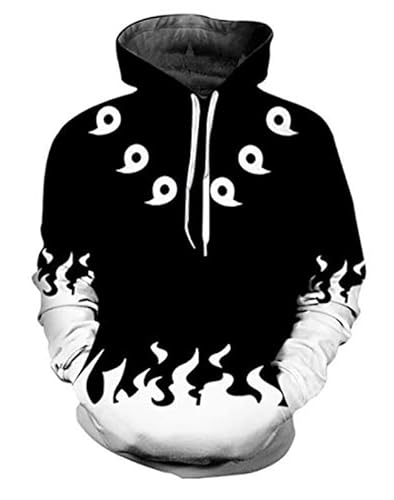 Syqiya 3D Druck Anime Kapuzenpulli Hoodie Uzumaki Ninetales Cosplay Kostüm Adult Herren Damen Schwarz XL (Chest 113cm) von Syqiya