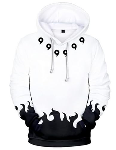 Syqiya 3D Druck Anime Kapuzenpulli Hoodie Uzumaki Ninetales Cosplay Kostüm Adult Herren Damen Weiß XL (Chest 113cm) von Syqiya