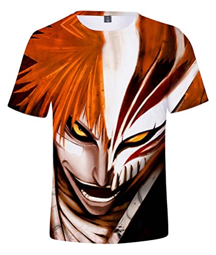 Syqiya Anime Ichigo Kurosaki Kurzarm T-Shirt 3D Bluse Hemd Tee Shirt Top Cosplay Kostüm B/Schwarz Herren Damen XXL (Chest 118cm) von Syqiya