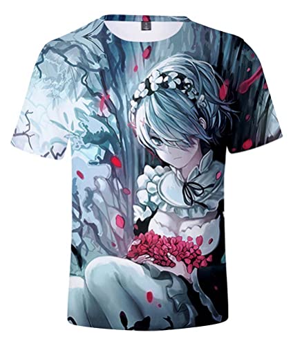 Syqiya Anime Life in Another World Remu Kurzarm T-Shirt 3D Bluse Hemd Tee Shirt Top Cosplay Kostüm Blau Herren Damen XXL (Chest 118cm) von Syqiya
