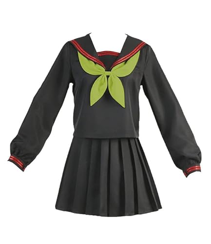 Syqiya Anime Nezuko Kamado Schulmädchen Schuluniform Outfit Cosplay Kostüm Damen Schwarz L (Chest 96-100cm) von Syqiya