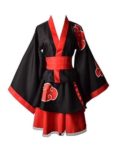Syqiya Anime Uchiha Itachi Kleid Kimono Suit Cosplay Costume Schwarz Rot Damen XL (Chest 96-98cm) von Syqiya