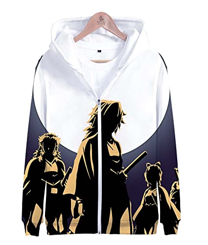 Syqiya Anime Unisex 3D Druck Kimetsu no Yaiba Kyojuro Rengoku Hoodie Langarm Sweatshirt mit Reißverschluss Cosplay Kostüm Version-3 Schwarz L (Chest 110cm) von Syqiya