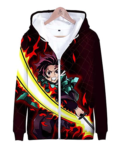 Syqiya Herren Damen Anime 3D Druck Pullover Streetwear Kimetsu no Yaiba Tanjiro Kamado Cosplay Kostüm Jacke Pulli mit Reißverschluss Sweatshirt Lila XXL (Chest 121cm) von Syqiya
