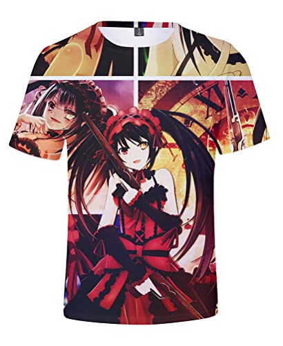 Syqiya Herren Damen Anime Kurzarm T-Shirt Hemd Kurumi Tokisaki Nightmare Kurumin Top 3D Bluse Hemd Cosplay Kostüm Tee Shirt Rot L (Chest 106cm) von Syqiya