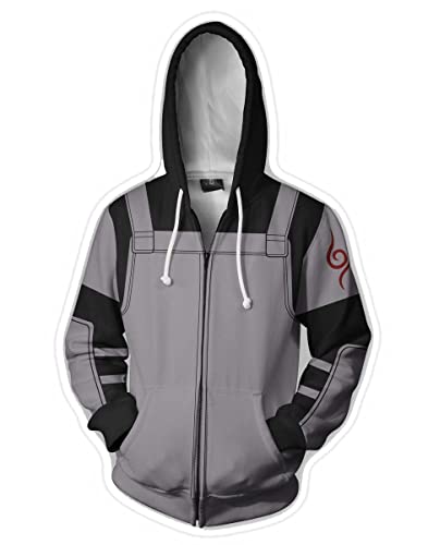 Syqiya Mantel Freizeitjacke Übergangsjacke Sarutobi Konohamaru Anbu Career Cosplay Kostüm Reißverschluss Sweatjacke Anime 3D Druck Unisex Grau XXL (Chest 116cm) von Syqiya