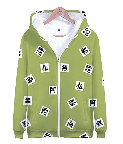 Syqiya Unisex Anime 3D Druck Sweatshirt Kimetsu no Yaiba Gyomei Himejima Kyoumei Pullover Reißverschluss Sweatjacke Mantel Übergangsjacke Coat Cosplay Kostüm Grün 3XL (Chest 128cm) von Syqiya